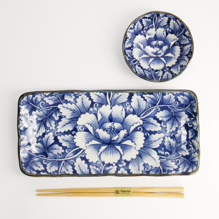 Tokyo Design Studio - Dami Botan - Ensemble de deux assiettes - Bleu/Blanc - 11x4cm & 28x13cm – Image 2