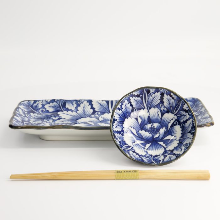Tokyo Design Studio - Dami Botan - Ensemble de deux assiettes - Bleu/Blanc - 11x4cm & 28x13cm – Image 3