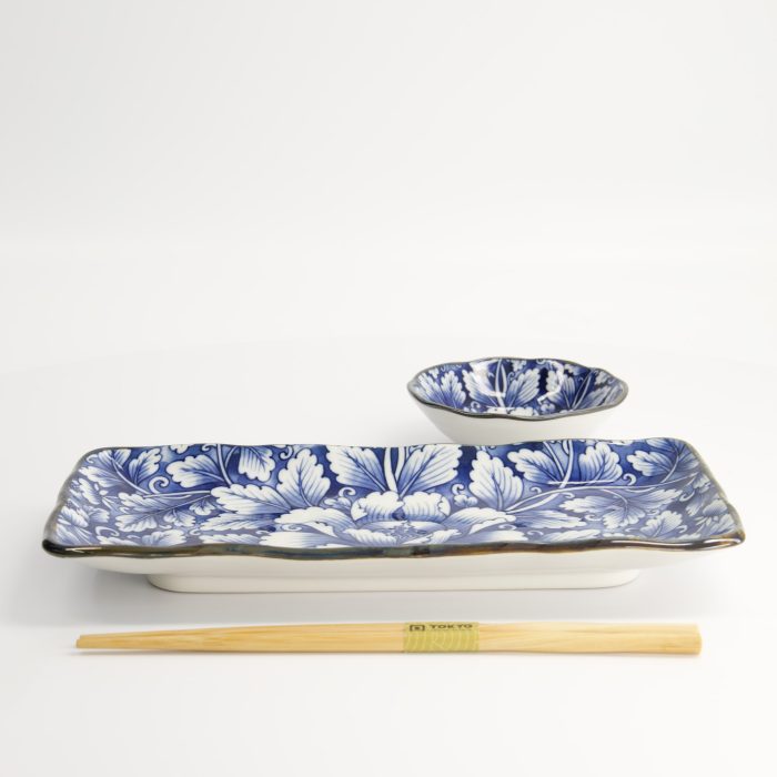 Tokyo Design Studio - Dami Botan - Ensemble de deux assiettes - Bleu/Blanc - 11x4cm & 28x13cm – Image 4
