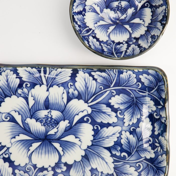 Tokyo Design Studio - Dami Botan - Ensemble de deux assiettes - Bleu/Blanc - 11x4cm & 28x13cm – Image 5