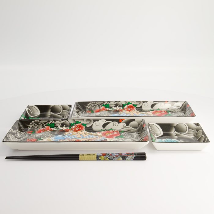 Tokyo Design Studio - Kawaii - Yakuza - Carpe - Assiette à Sushi - Coffret Cadeau - 4 pièces - avec Baguettes – Image 5