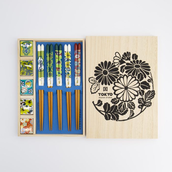 Tokyo Design Studio - Baguettes avec repose-baguettes - Coffret cadeau / 5 paires - Japon - Boîte en bois – Image 2