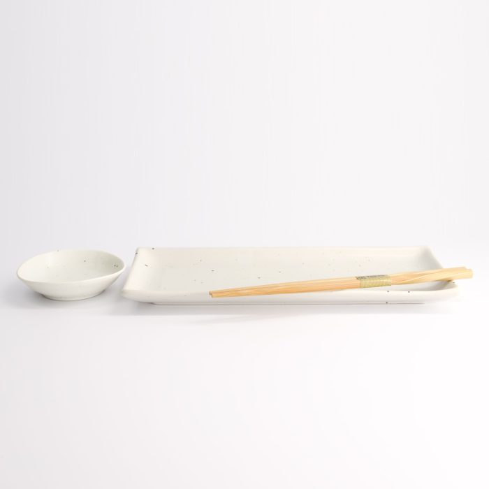Tokyo Design Studio - Kohiki White Matte - Ensemble Sushi Deux Pièces avec Baguettes - 28,5x12,5cm & 10x2cm – Image 2