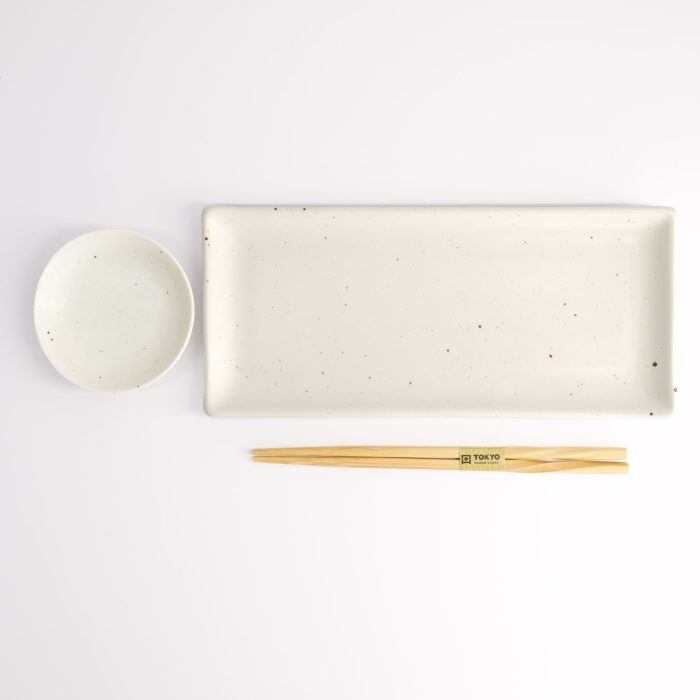 Tokyo Design Studio - Kohiki White Matte - Ensemble Sushi Deux Pièces avec Baguettes - 28,5x12,5cm & 10x2cm – Image 3