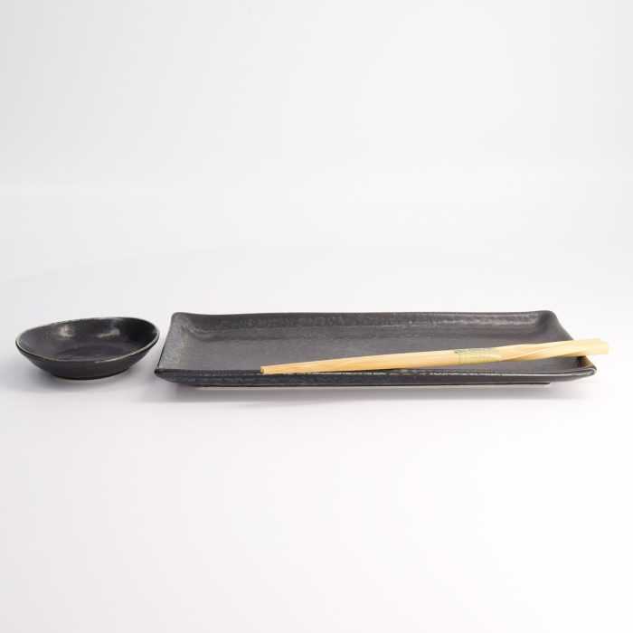 Tokyo Design Studio - Onyx Noir - Ensemble Sushi Deux Pièces avec Baguettes - 28.5x12.5cm & 10x2cm – Image 2