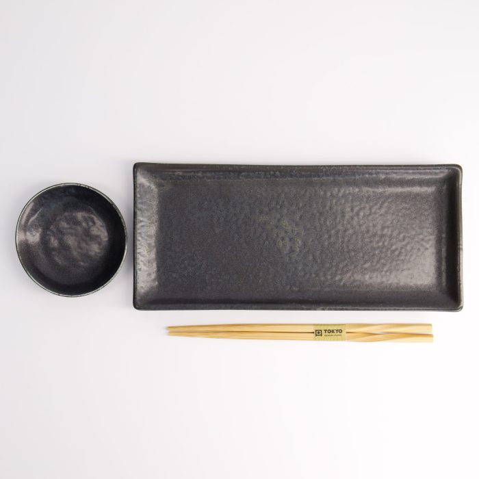 Tokyo Design Studio - Onyx Noir - Ensemble Sushi Deux Pièces avec Baguettes - 28.5x12.5cm & 10x2cm – Image 3
