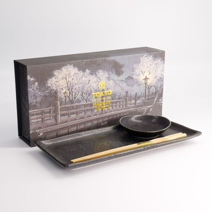 Tokyo Design Studio - Onyx Noir - Ensemble Sushi Deux Pièces avec Baguettes - 28.5x12.5cm & 10x2cm – Image 4