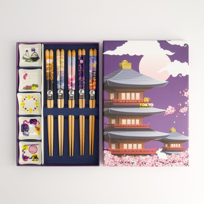 Tokyo Design Studio - Baguettes avec repose-baguettes - Coffret cadeau / 5 paires - Japon – Image 2