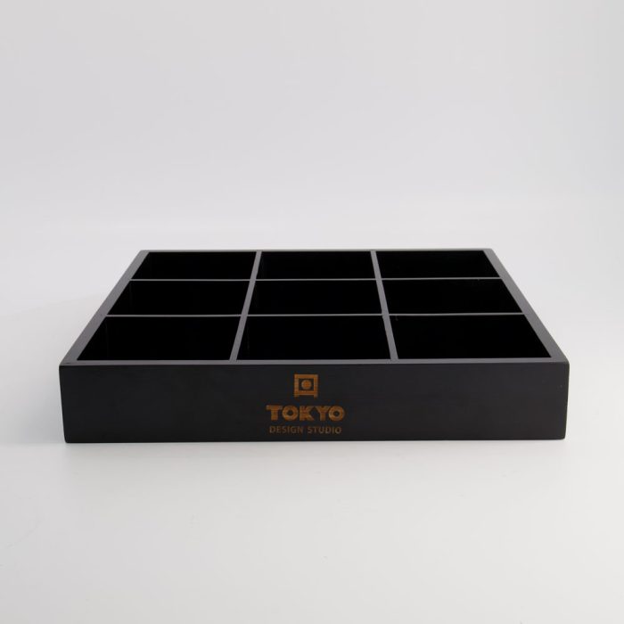 Boîte d'Exposition en Bois Noire - 9 compartiments - 33x33x5,5 cm – Image 2