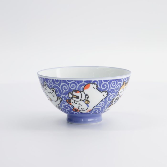 Tokyo Design Studio - Kawaii - Bol à Riz - Karakusa - Chat Porte-Bonheur - 11.5x6.2cm - 300ml - Bleu – Image 2