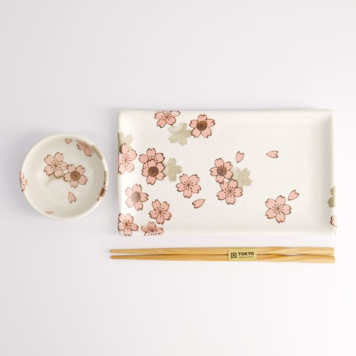 Tokyo Design Studio - Sakura Blanc Ensemble Sushi - 2 pièces avec baguettes - 22,5x12,7cm & 8,6x3,6cm – Image 3