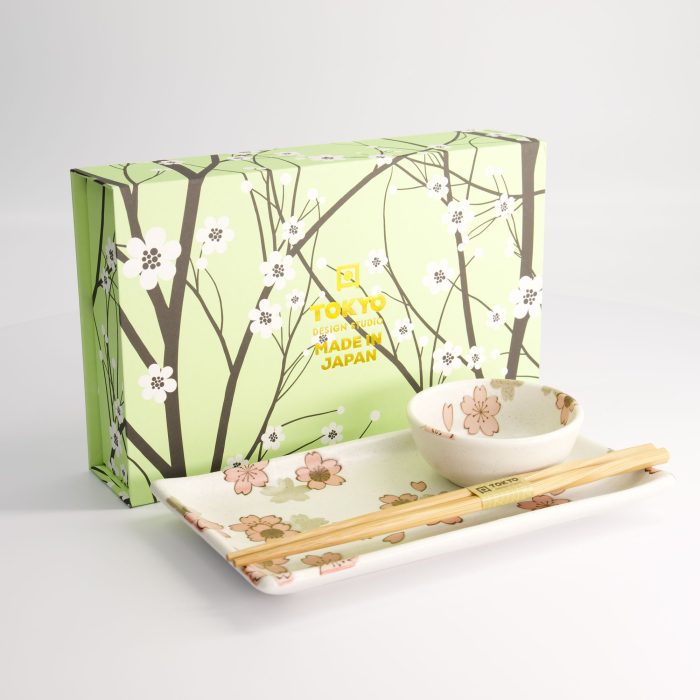Tokyo Design Studio - Sakura Blanc Ensemble Sushi - 2 pièces avec baguettes - 22,5x12,7cm & 8,6x3,6cm – Image 4