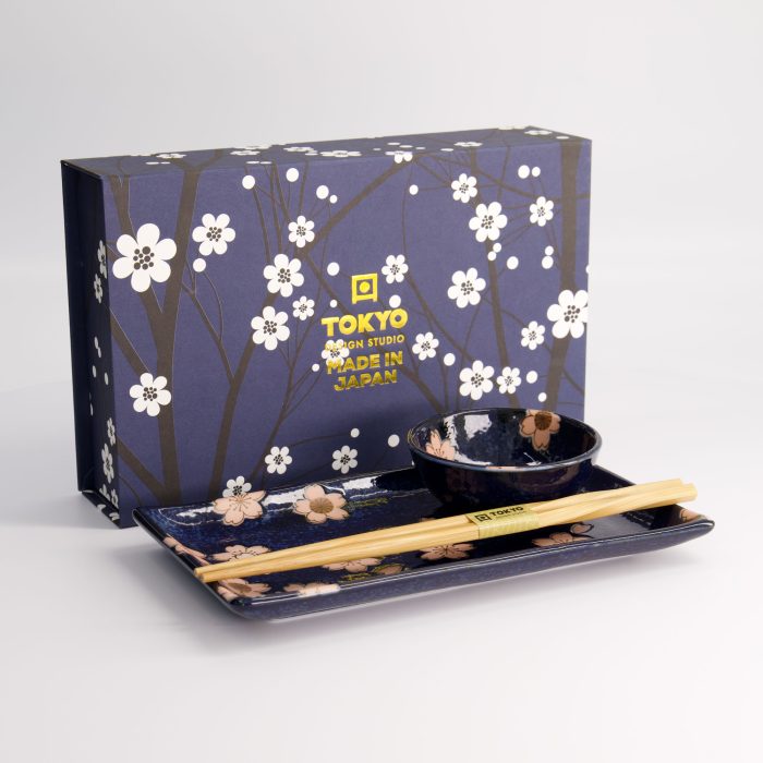 Tokyo Design Studio - Sakura - Ensemble Sushi Navy - 2 pièces avec baguettes - 22,5x12,7cm & 8,6x3,6cm – Image 4