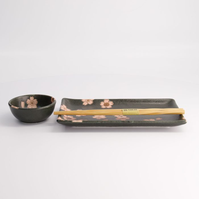 Tokyo Design Studio - Set de Sushi Sakura Noir - 2 pièces avec baguettes - 22,5x12,7cm et 8,6x3,6cm – Image 5