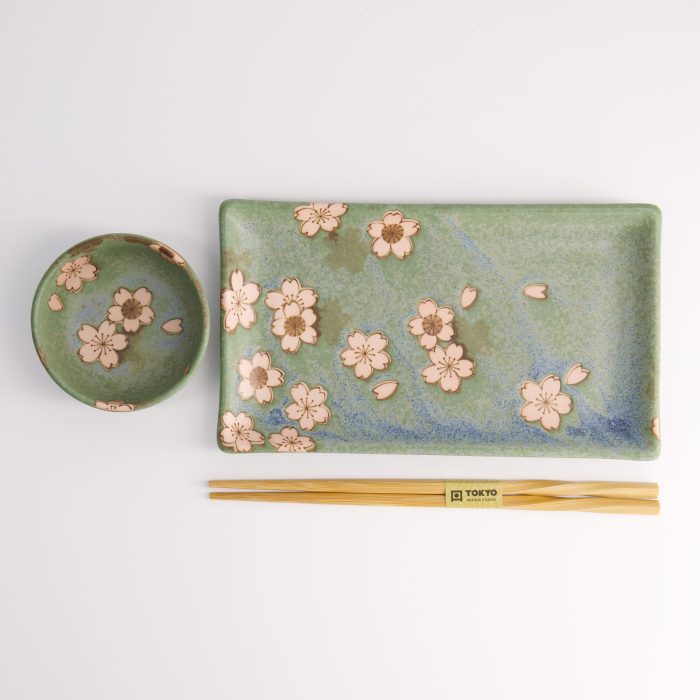 Tokyo Design Studio - Sakura Vert Set Sushi - 2 pièces - Baguettes incluses - 22,5x12,7cm & 8,6x3,6cm – Image 3