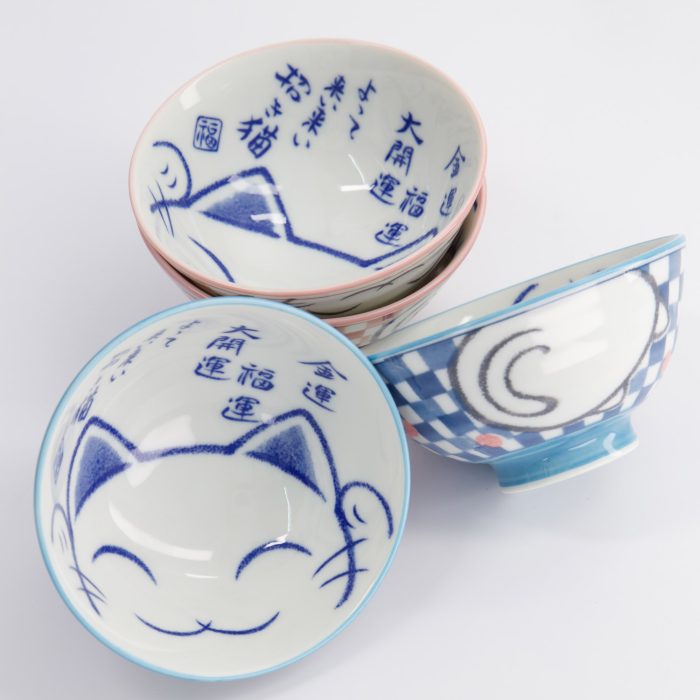 Set Cadeau de Bols Chat Porte-Bonheur Kawaii Bleu/Rose - 4 pièces - 11,3x5,8 cm – Image 3