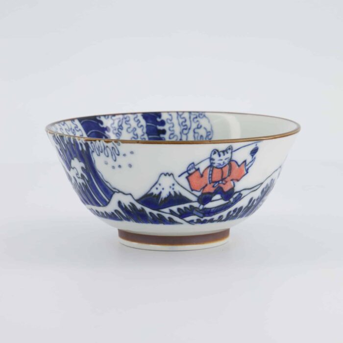 Tokyo Design Studio - Kawaii - Bol Tayo - 15x7cm - Wave Cat - Bleu/Rouge – Image 2
