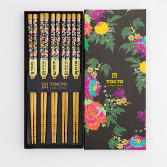Tokyo Design Studio – Coffret Cadeau Baguettes – 5 paires – Motif Fleurs – Image 2