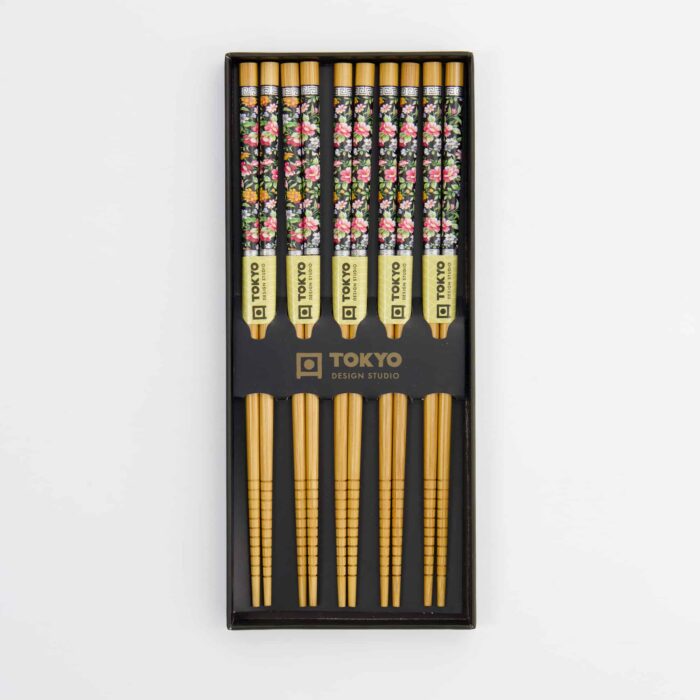 Tokyo Design Studio – Coffret Cadeau Baguettes – 5 paires – Motif Fleurs – Image 3