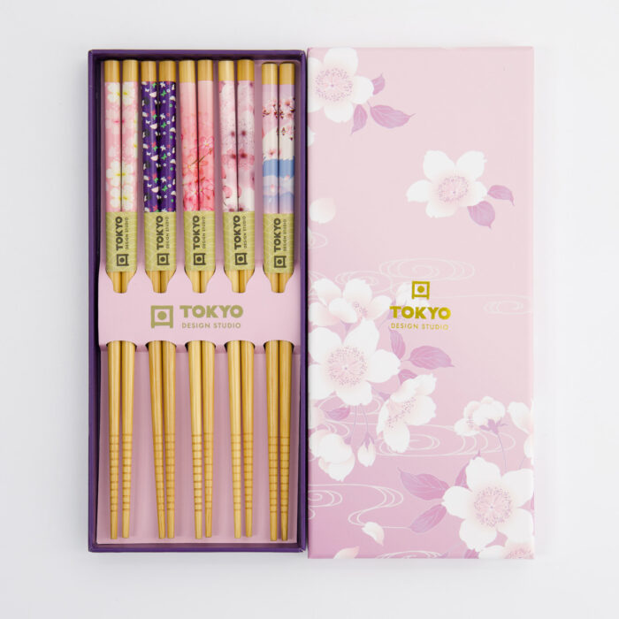 Tokyo Design Studio – Coffret Baguettes – 5 Paires – Pink Sakura – Image 2