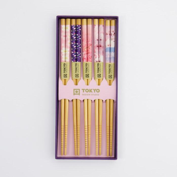 Tokyo Design Studio – Coffret Baguettes – 5 Paires – Pink Sakura – Image 3
