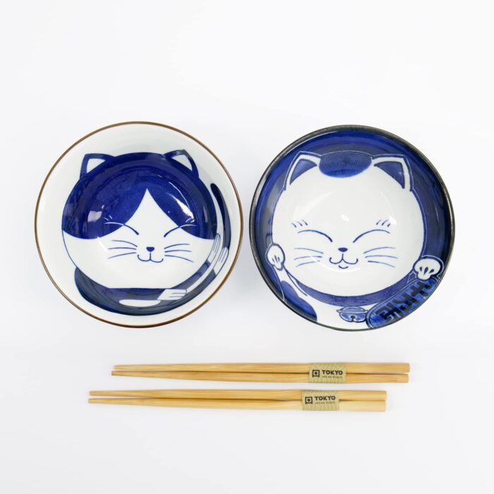Tokyo Design Studio - Kawaii - Coffret Bols 2 pièces avec baguettes - Chat - 14.9x6.7cm - 500ml – Image 3