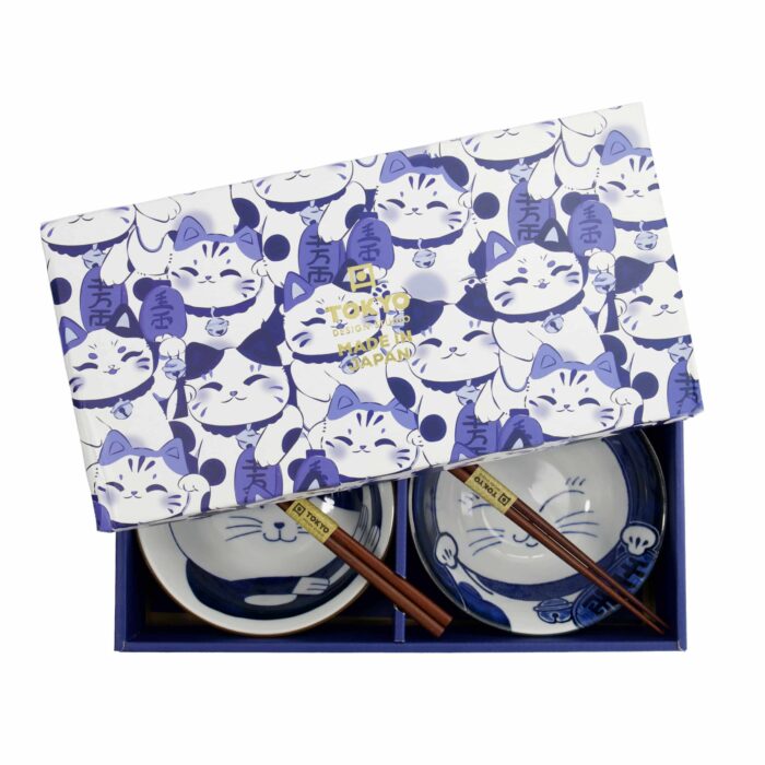 Tokyo Design Studio - Kawaii - Coffret Bols 2 pièces avec baguettes - Chat - 14.9x6.7cm - 500ml – Image 2