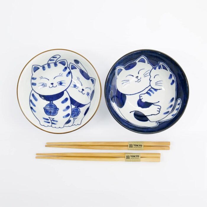 Tokyo Design Studio - Kawaii - Set Cadeau Tayo Bols 2 pièces avec Baguettes - Chat - 14.9x6.7cm - 500ml - 4e variante – Image 3