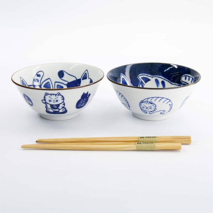 Tokyo Design Studio - Kawaii - Set Cadeau Tayo Bols 2 pièces avec Baguettes - Chat - 14.9x6.7cm - 500ml - 4e variante – Image 2