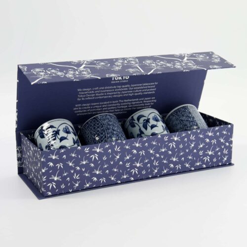 Tokyo Design Studio - Bekerset Cadeau - 4 Paar - Blauw/Wit - 160ml - 6.5x7.5cm