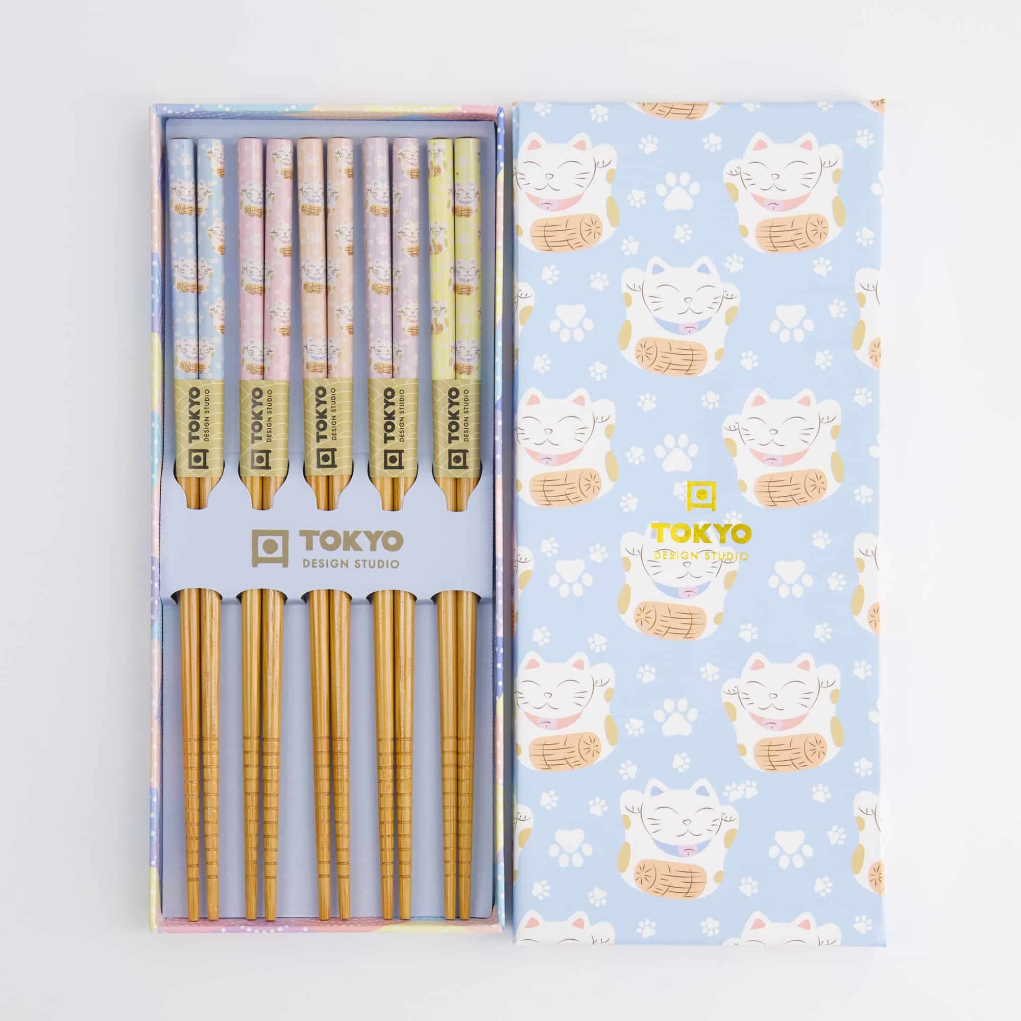 Tokyo Design Studio – Coffret de Baguettes – Lot de cinq – Lucky Cat – Bleu – Image 6