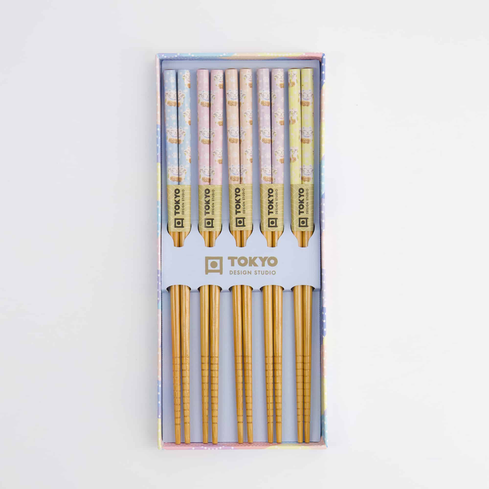 Tokyo Design Studio – Coffret de Baguettes – Lot de cinq – Lucky Cat – Bleu – Image 4