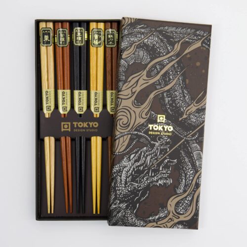 Tokyo Design Studio – Eetstokjes Giftset – Set van vijf – Silver Dragon