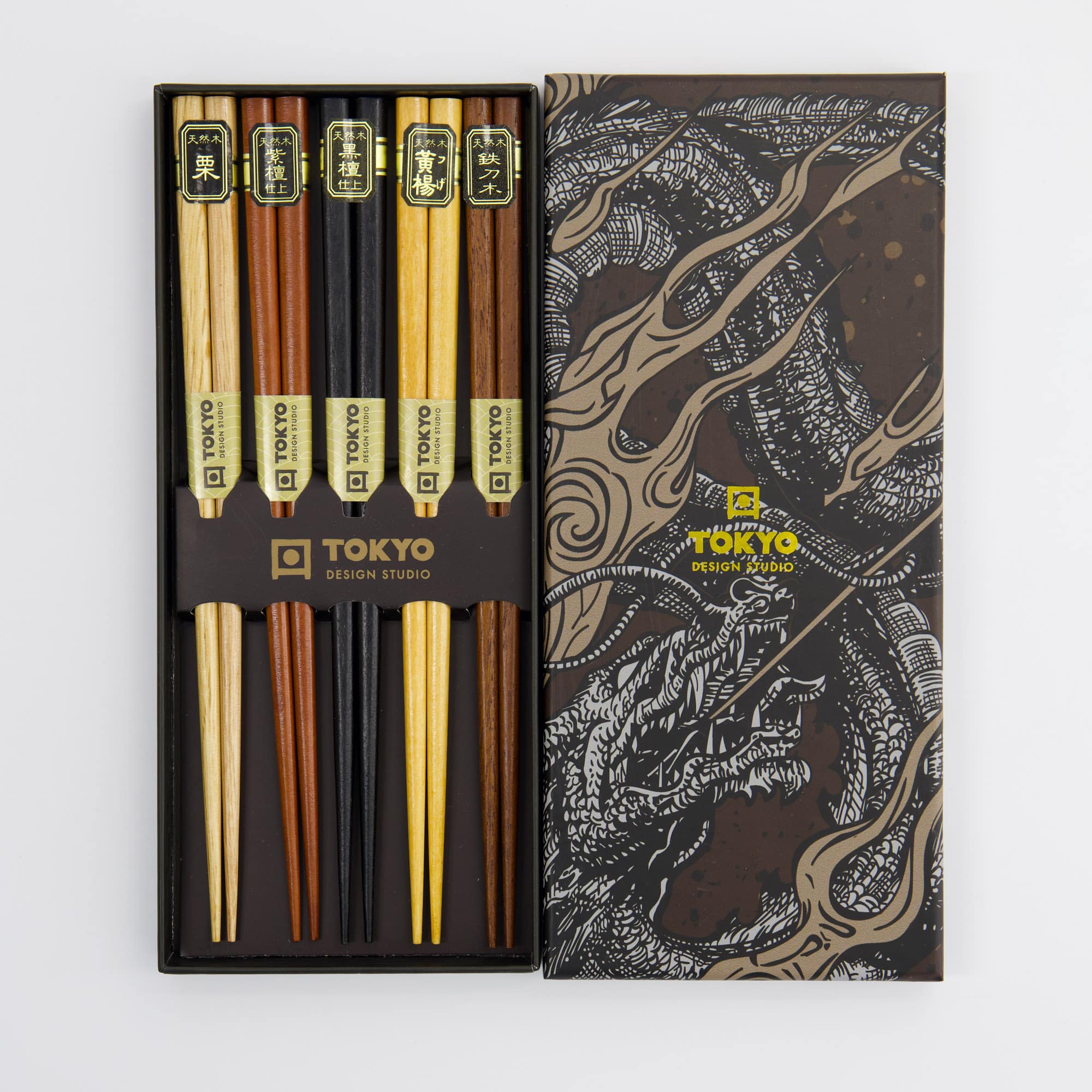 Tokyo Design Studio – Coffret Baguettes Japonaises – Lot de cinq – Dragon Argenté – Image 2