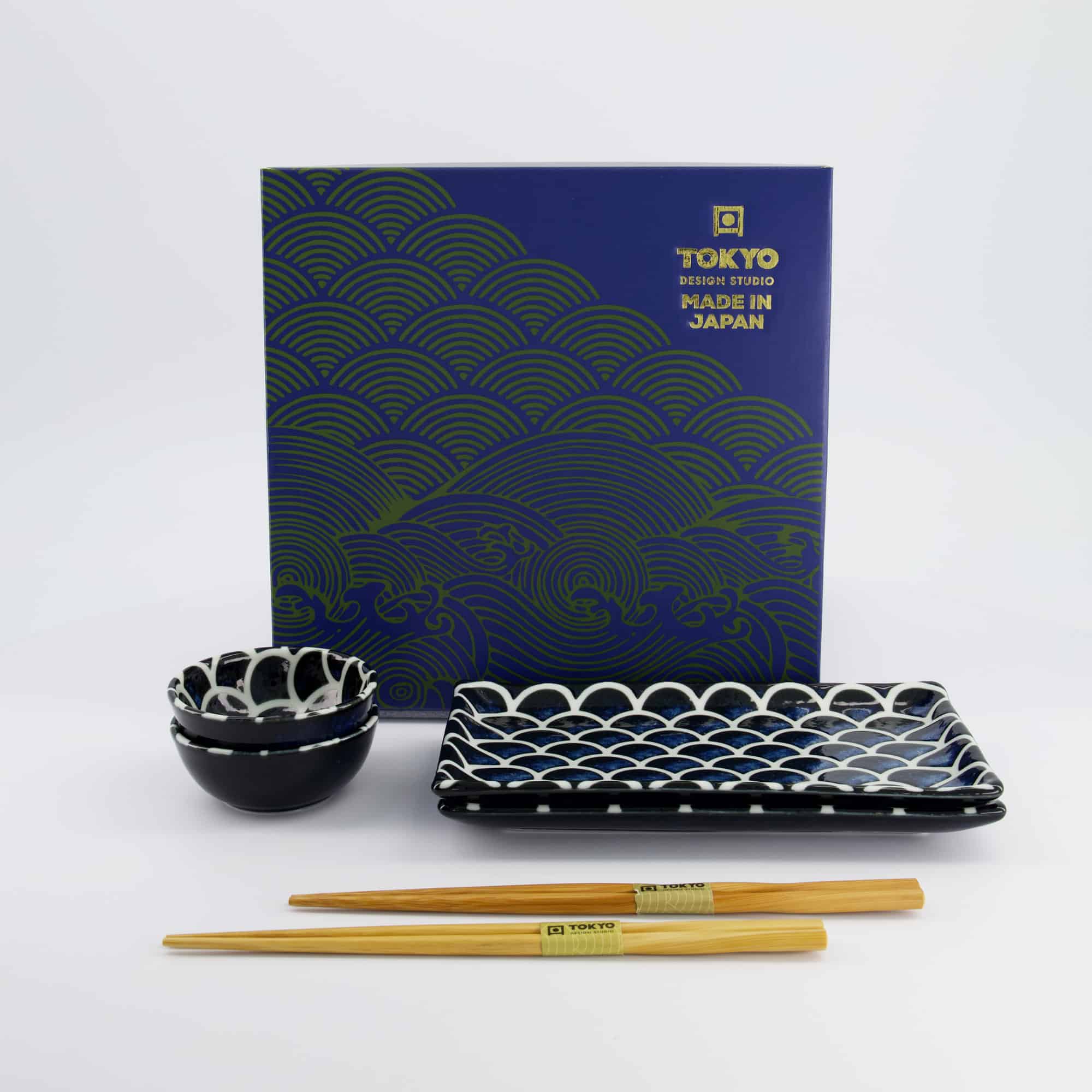 Tokyo Design Studio – Kobalt Blauw – Zeemeermin – Sushi Cadeauset – 6-delig – 22x13x2cm & 8.5x3.4cm