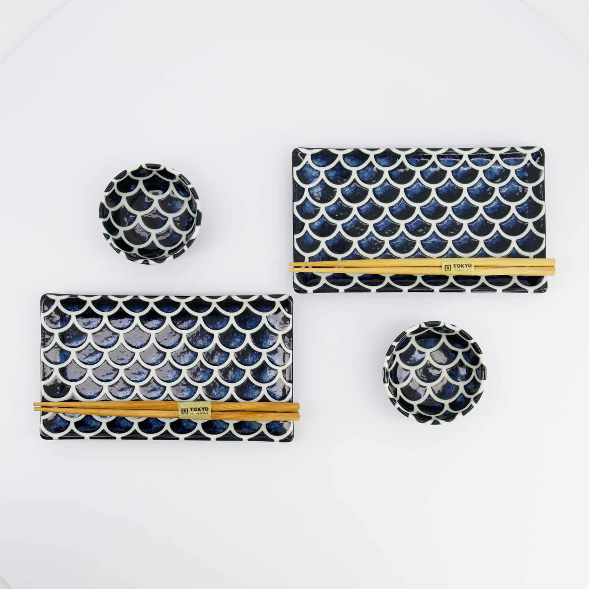 Tokyo Design Studio – Bleu Cobalt – Sirène – Coffret Sushi – 6 pièces – 22x13x2 cm & 8.5x3.4 cm – Image 2