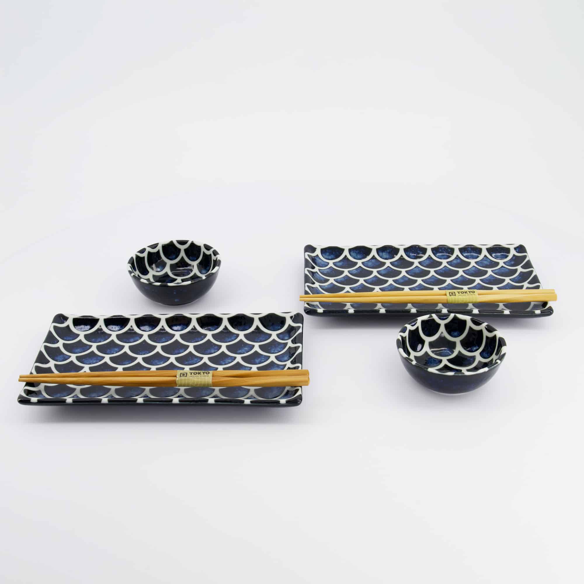 Tokyo Design Studio – Bleu Cobalt – Sirène – Coffret Sushi – 6 pièces – 22x13x2 cm & 8.5x3.4 cm – Image 3