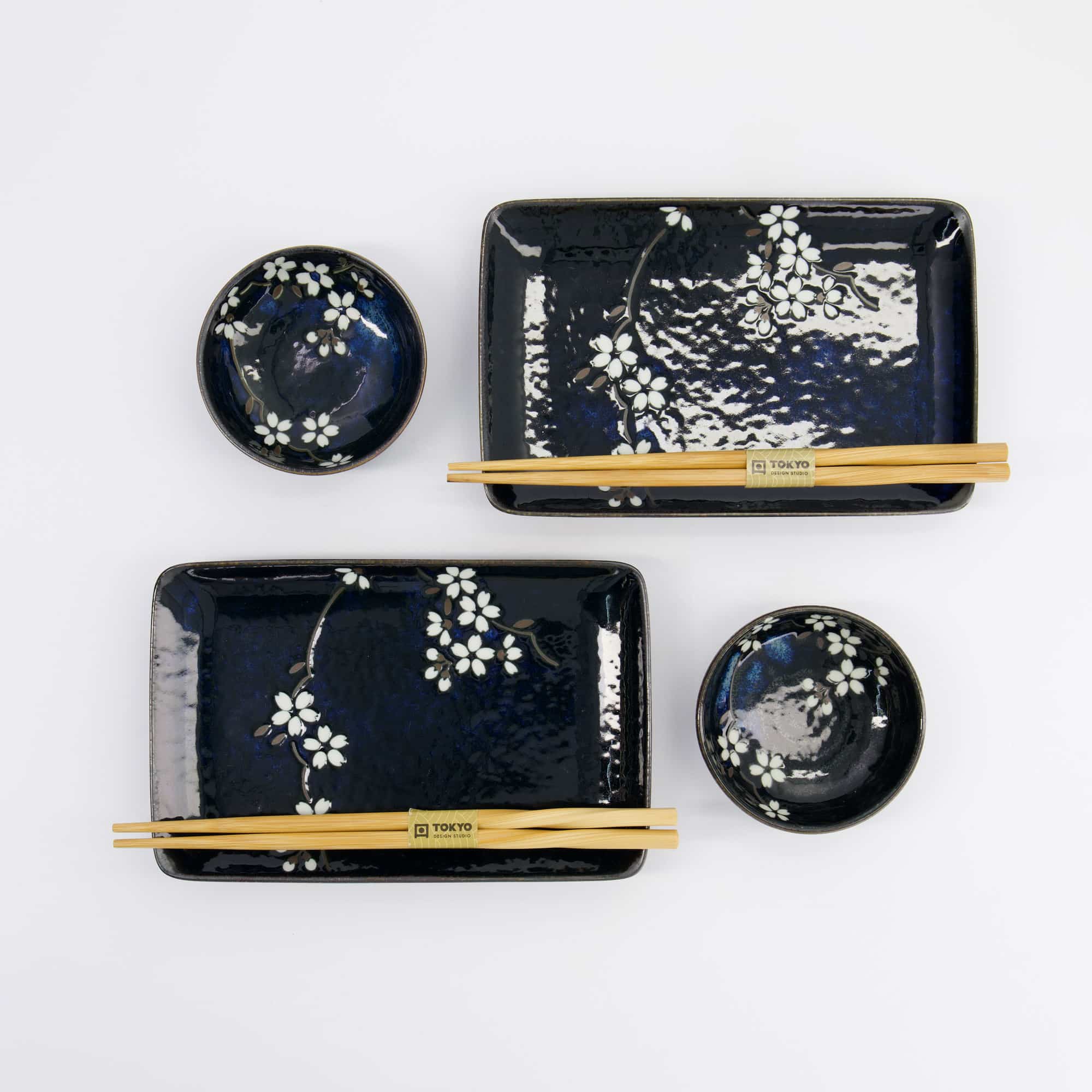 Tokyo Design Studio - Sakura Bleu Cobalt - Coffret Sushi 6 pièces - 20,5x13,2x2,5cm & 9,5x3cm – Image 3