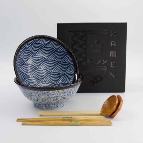 Tokyo Design Studio - Aisai Seigaiha - Ramen Kommen Giftset - 6-delig - Blauw - 21.5x9cm - 1300ml