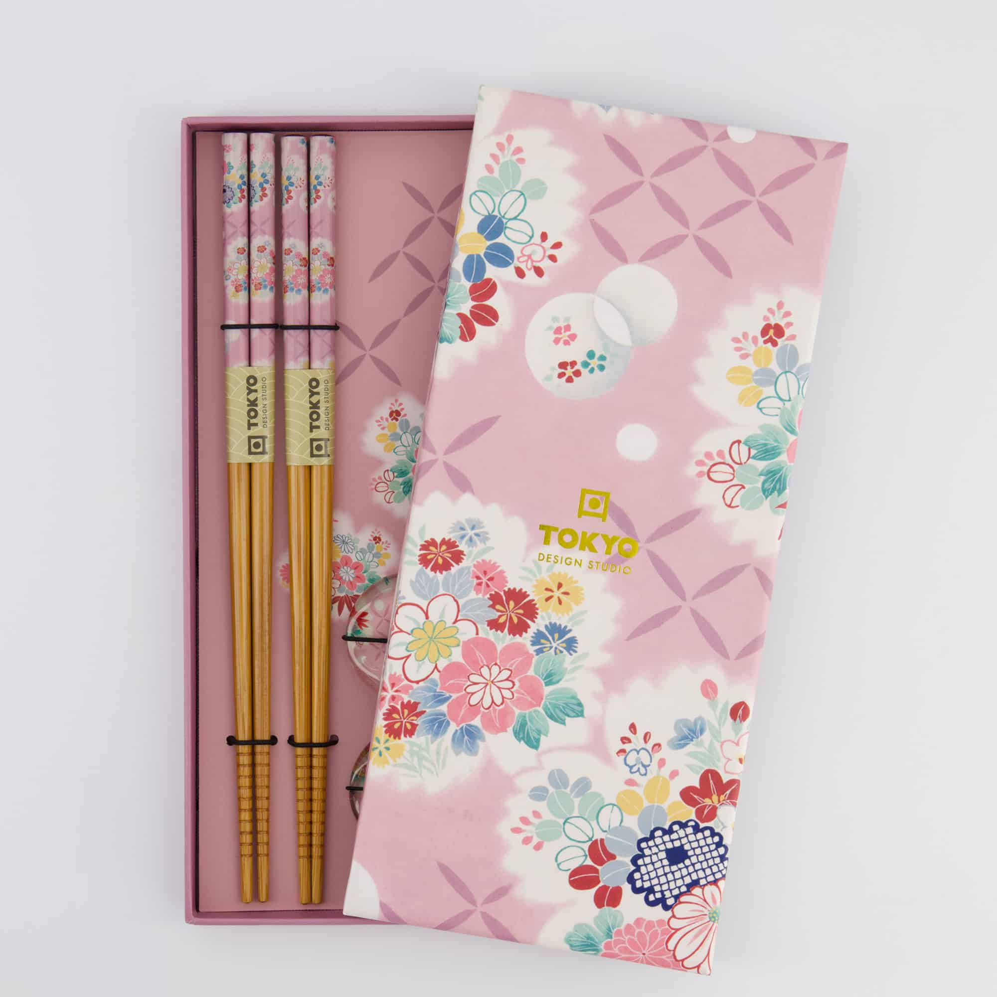 Tokyo Design Studio - Chopstick Giftset - Pink Flower - Vierdelig