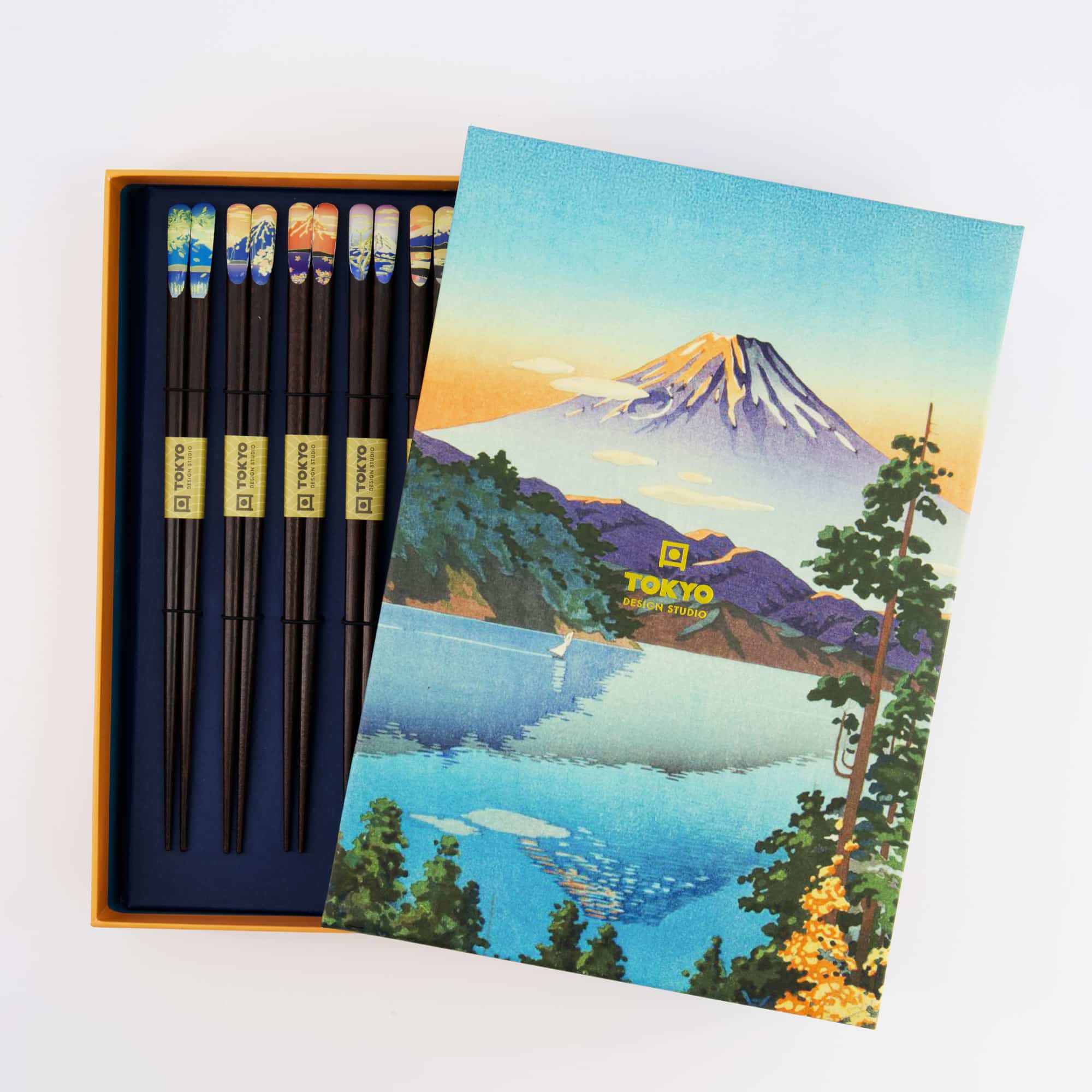 Tokyo Design Studio - Fuji Mountain - Chopstick Giftset met stokjeshouders - Blauw - 5-delig