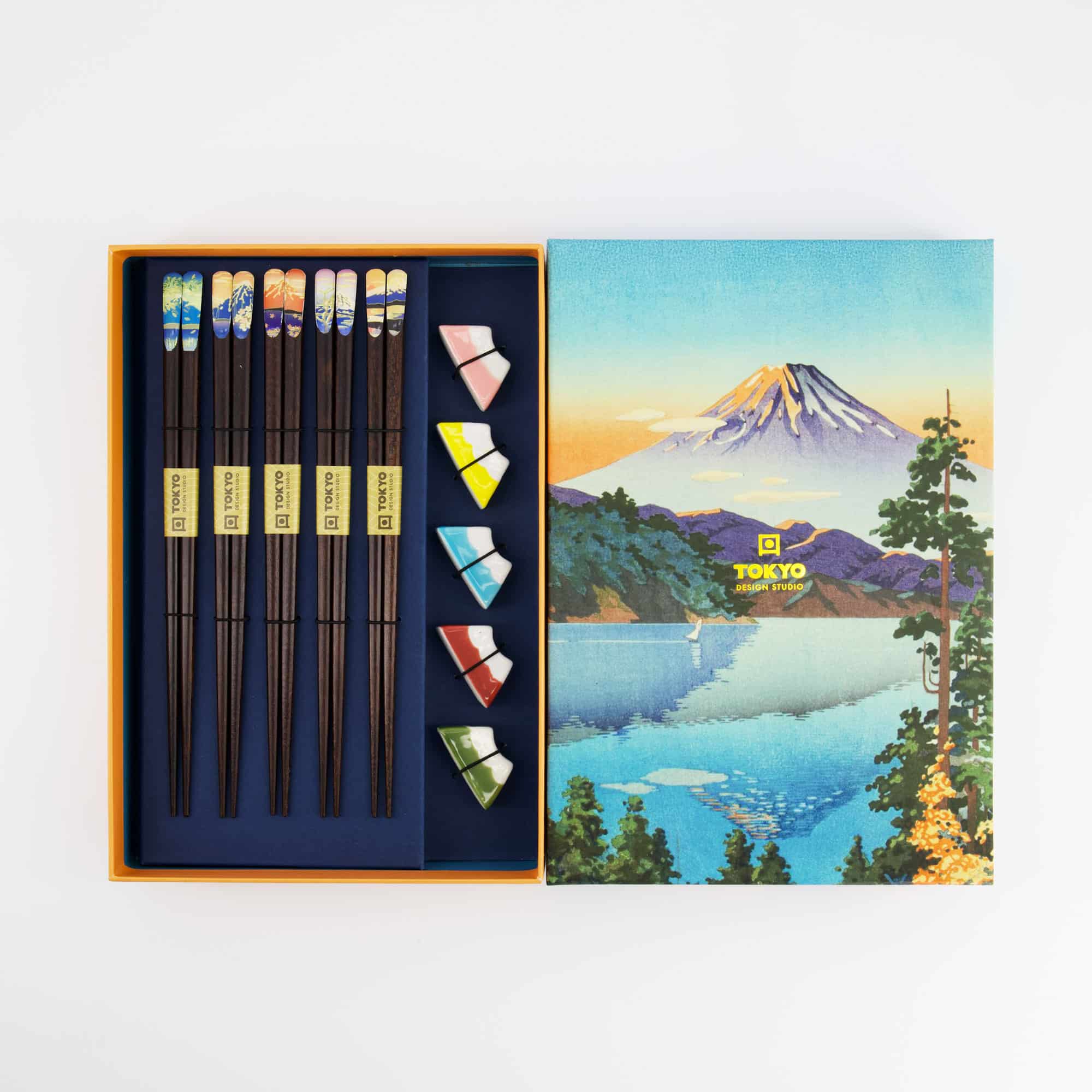 Tokyo Design Studio - Fuji Mountain - Coffret baguettes avec repose-baguettes - Bleu - 5 pièces – Image 3