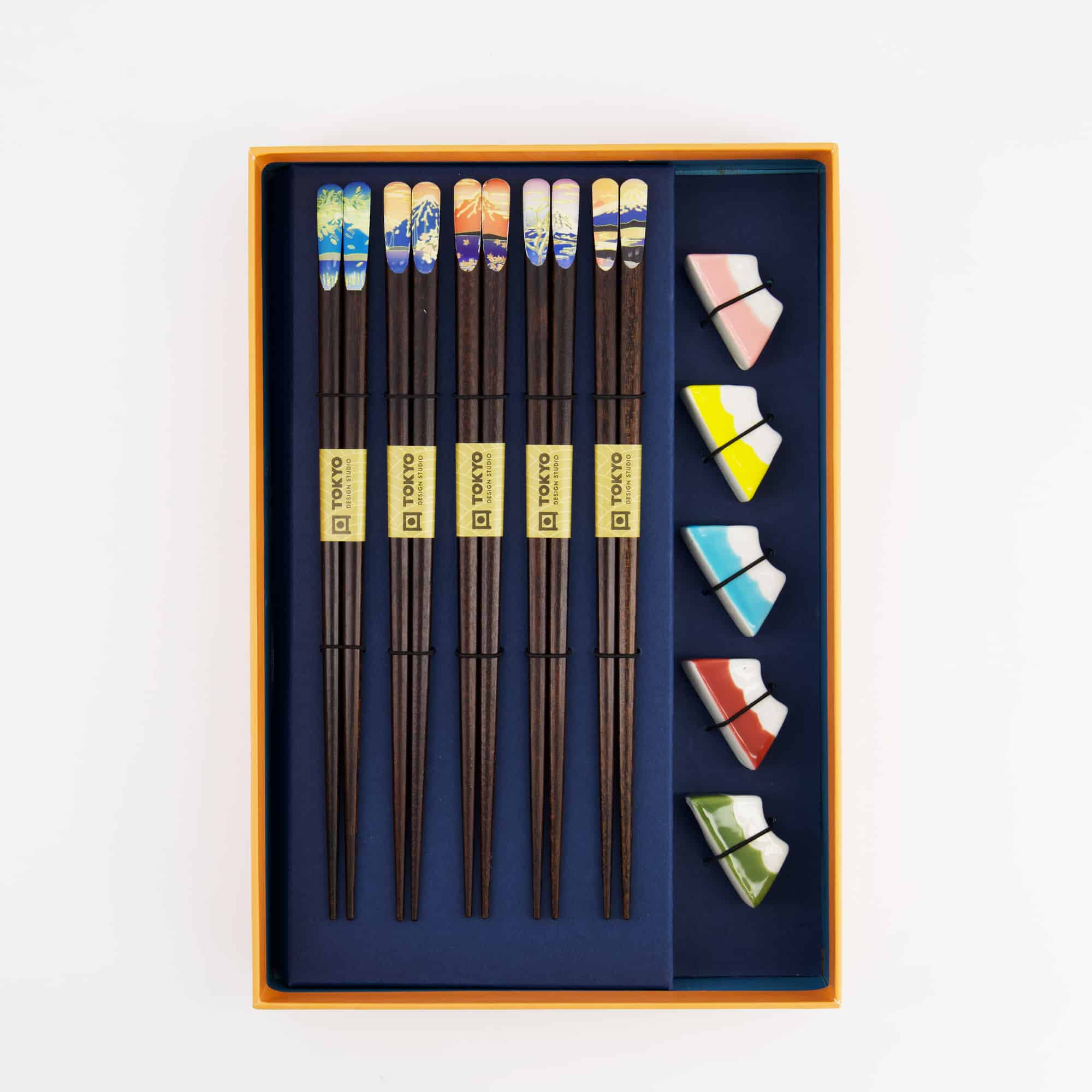 Tokyo Design Studio - Fuji Mountain - Coffret baguettes avec repose-baguettes - Bleu - 5 pièces – Image 2