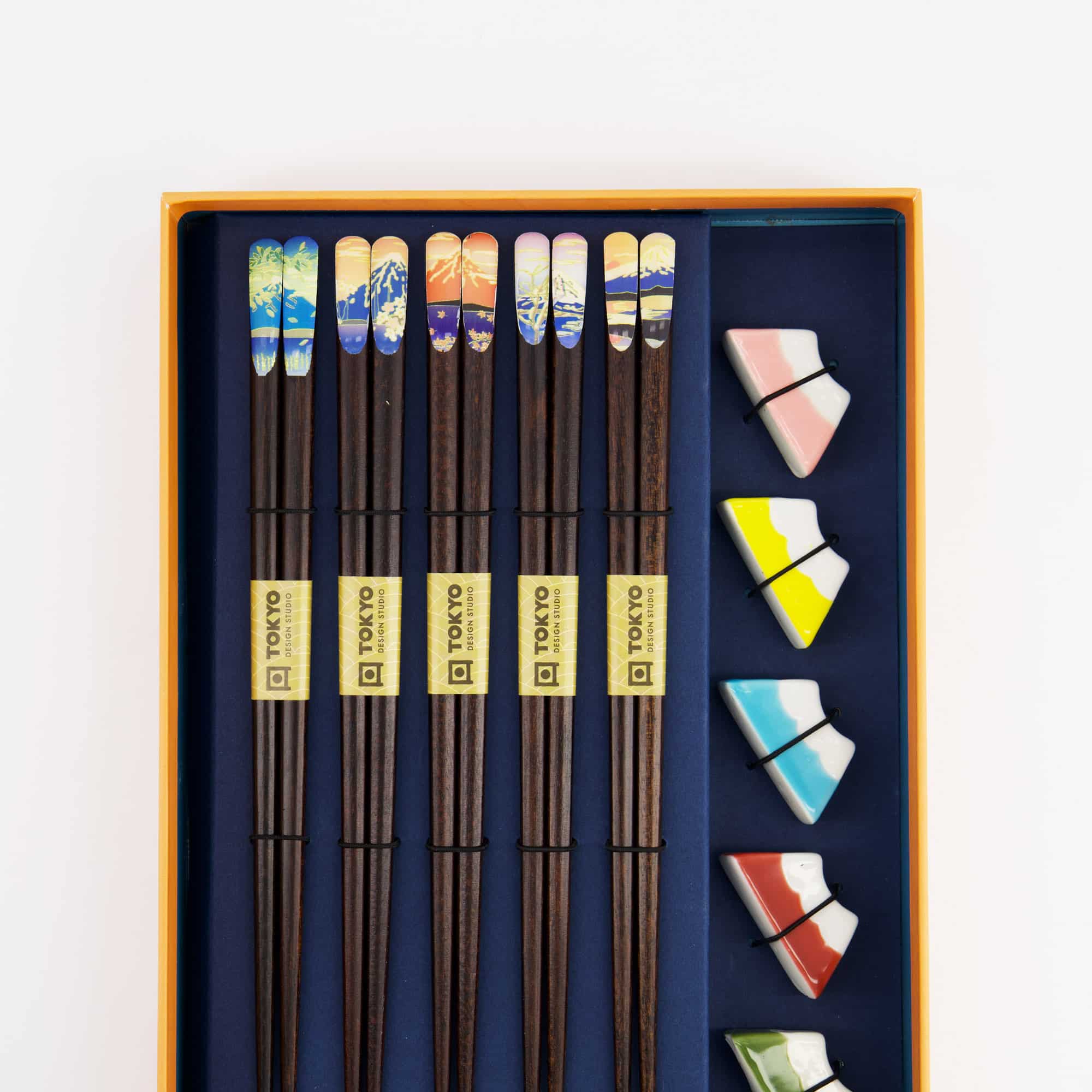 Tokyo Design Studio - Fuji Mountain - Coffret baguettes avec repose-baguettes - Bleu - 5 pièces – Image 4