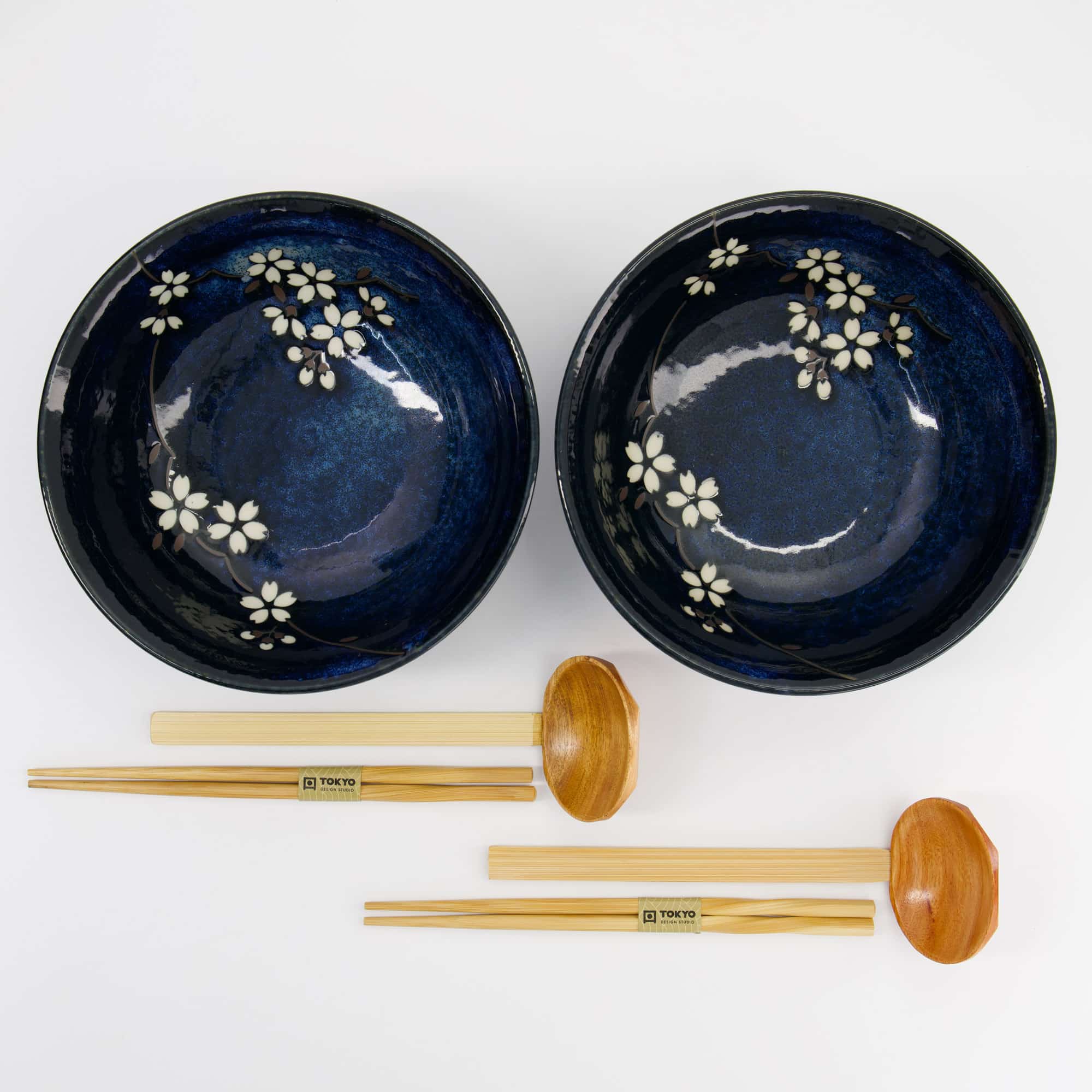 Tokyo Design Studio - Sakura Bleu Cobalt - Coffret Cadeau Ramen 6 pièces - 20,5x8cm - 1200ml – Image 2