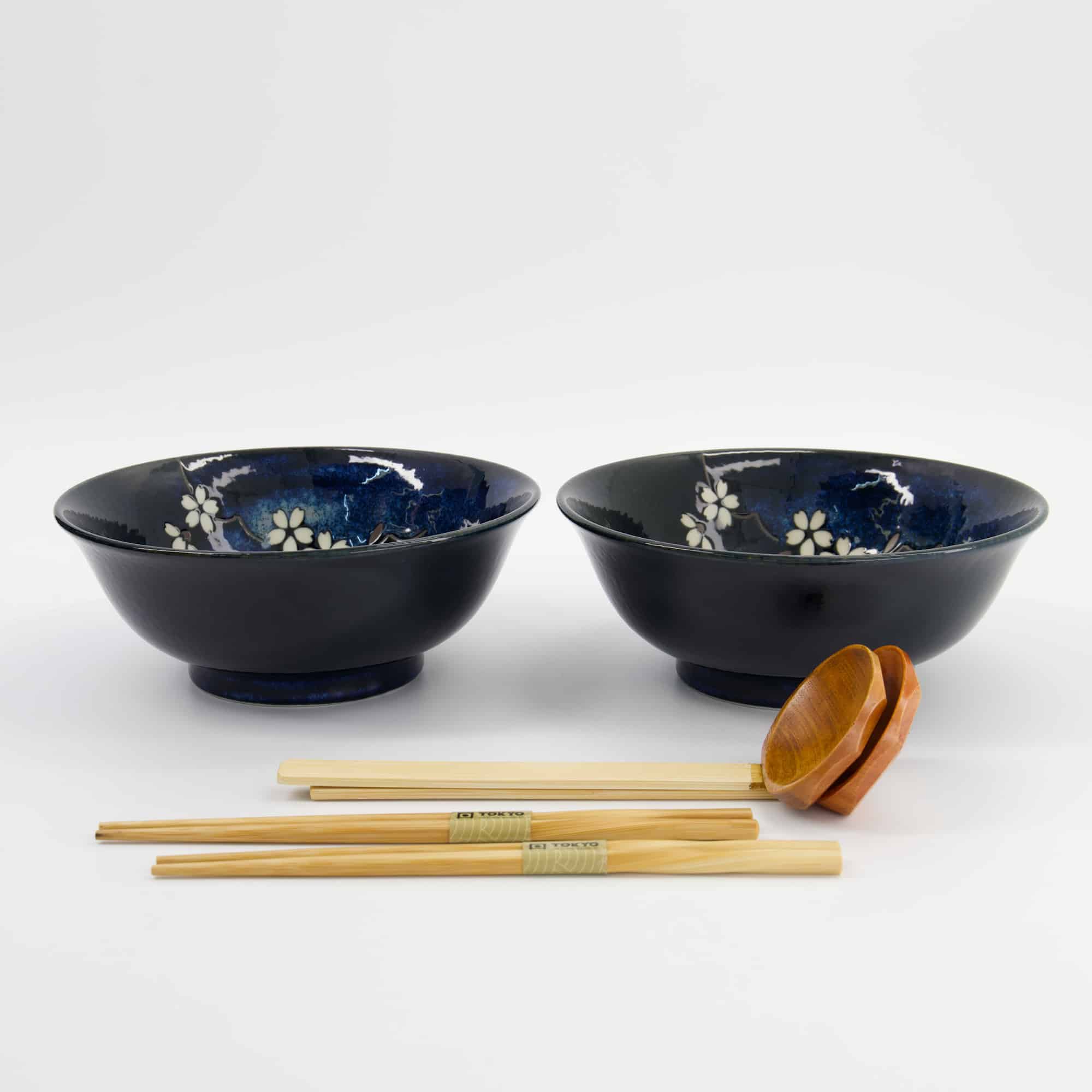 Tokyo Design Studio - Sakura Bleu Cobalt - Coffret Cadeau Ramen 6 pièces - 20,5x8cm - 1200ml – Image 3