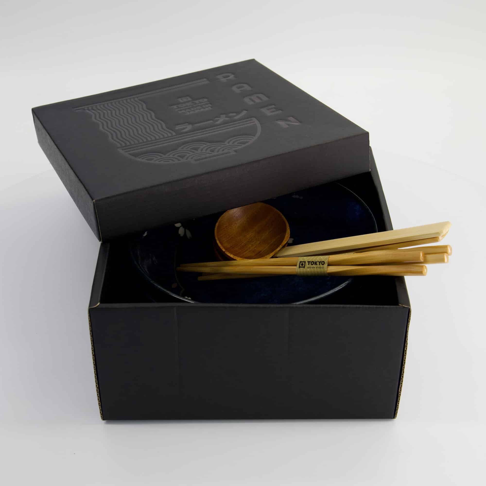 Tokyo Design Studio - Sakura Bleu Cobalt - Coffret Cadeau Ramen 6 pièces - 20,5x8cm - 1200ml – Image 4