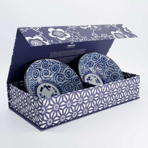 Tokyo Design Studio – Ramenkommen Set – Blauw – Noodlekommen – Inclusief Geschenkdoos – 19x7.5cm – 1100ml