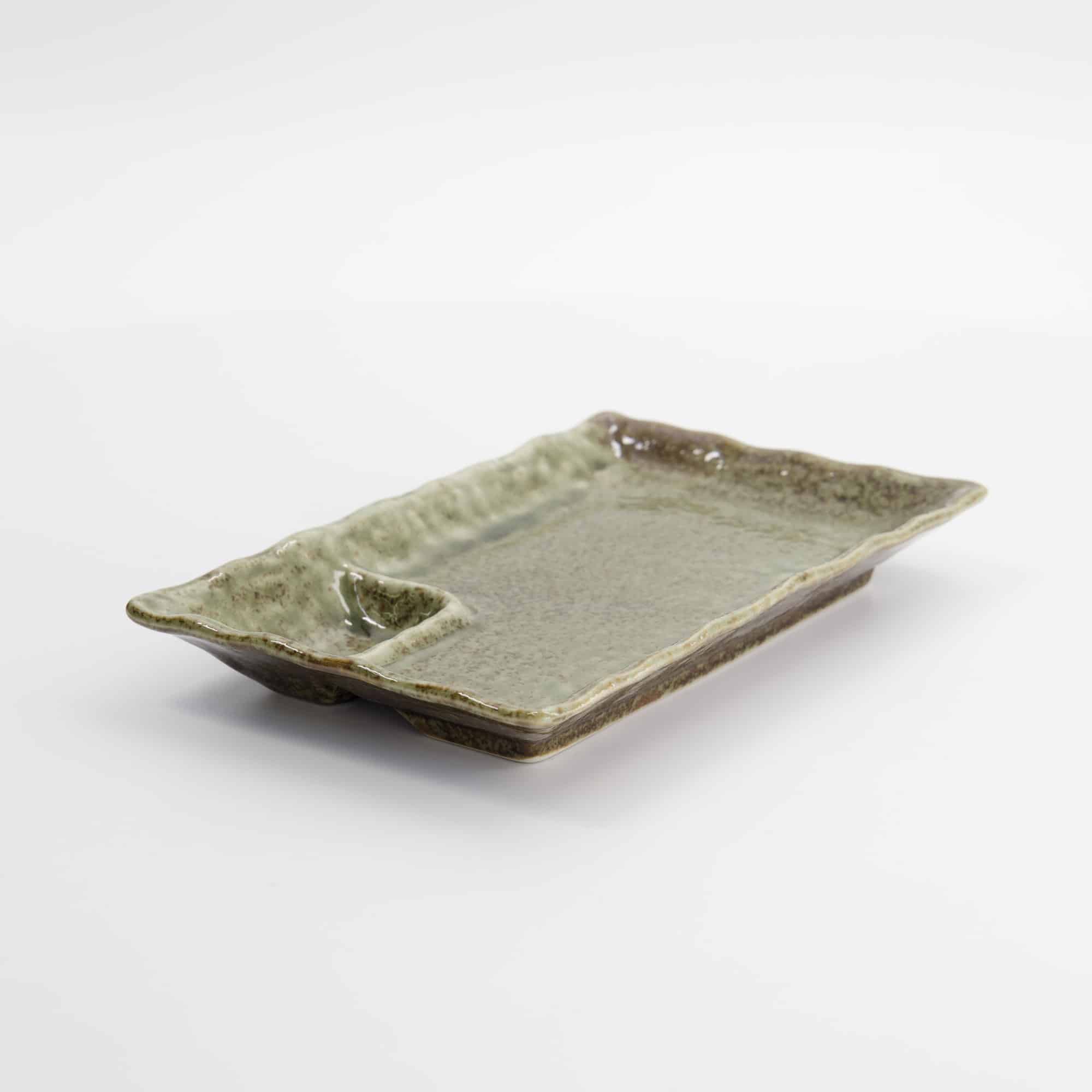 Tokyo Design Studio - Assiette Rectangulaire Compartimentée Mino Craft - 21.2x13x2.8cm - Vert Yamasan – Image 5
