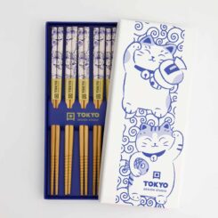 Tokyo Design Studio - Eetstokjes Geschenkset - 5 Neko Kat Blauw